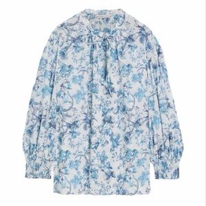 NWT Alice + Olivia Julius Tie Neck Blouson Sleeve Stretch Silk Top